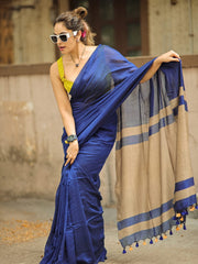 Khadi Cotton Navy Blue (Soft Cotton Saree)