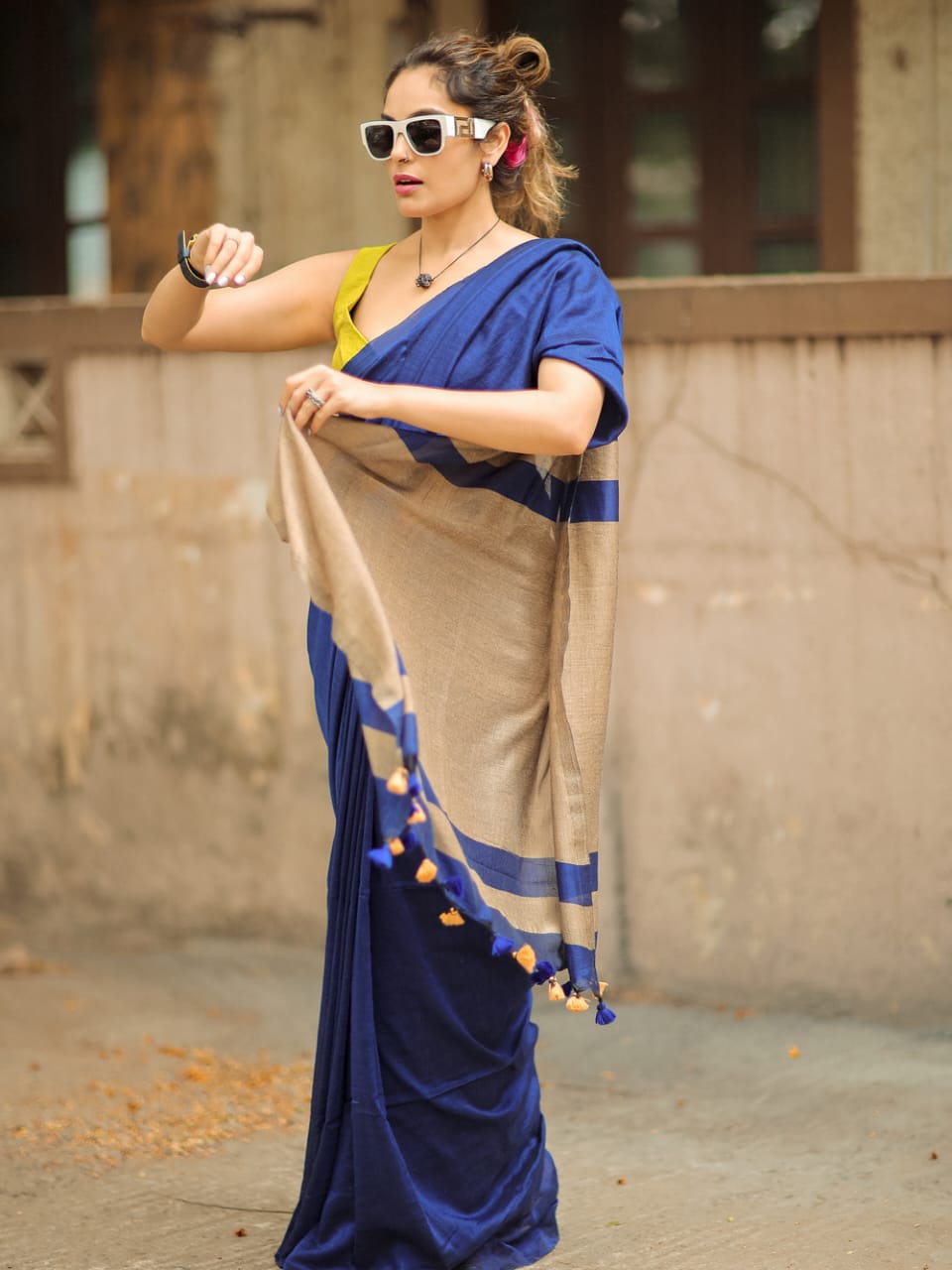 Khadi Cotton Navy Blue (Soft Cotton Saree)