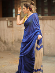 Khadi Cotton Navy Blue (Soft Cotton Saree)