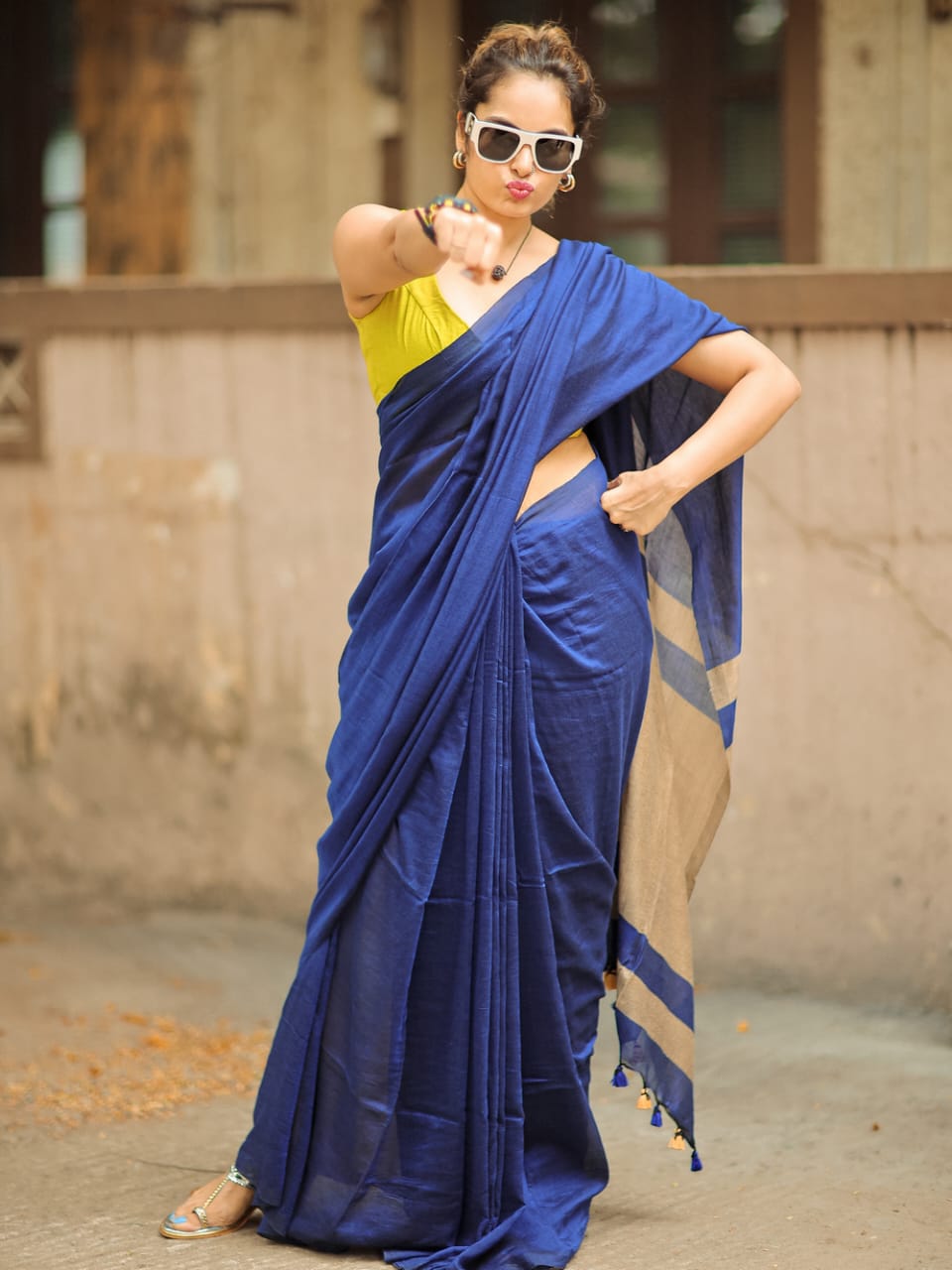 Khadi Cotton Navy Blue (Soft Cotton Saree)